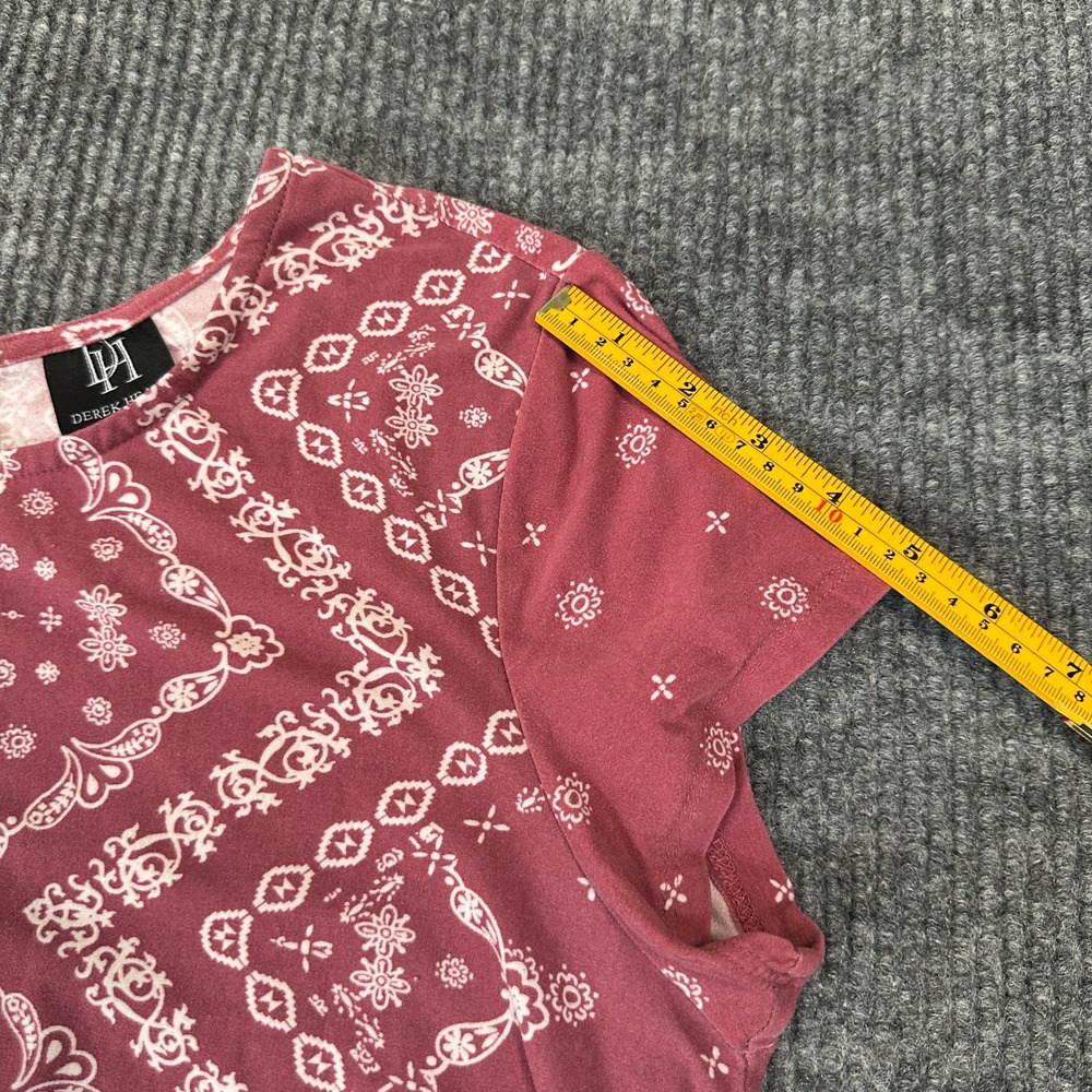 Derek Heart Bandana Print Swing Dress Large Maroon Boho Jersey Knit - Picture 6 of 8